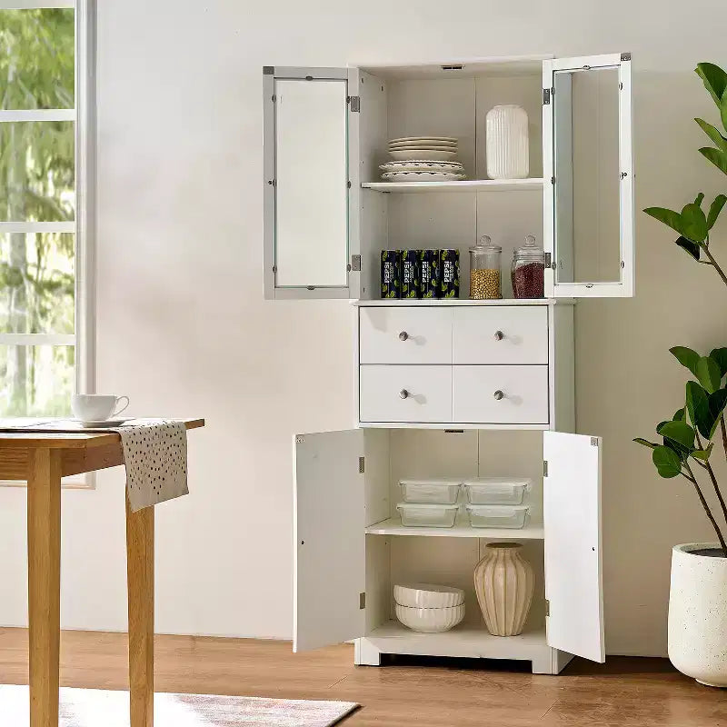 67 inch Tall Kitchen Pantry Cabinet with Doors, Drawers, and Adjustable Shelves