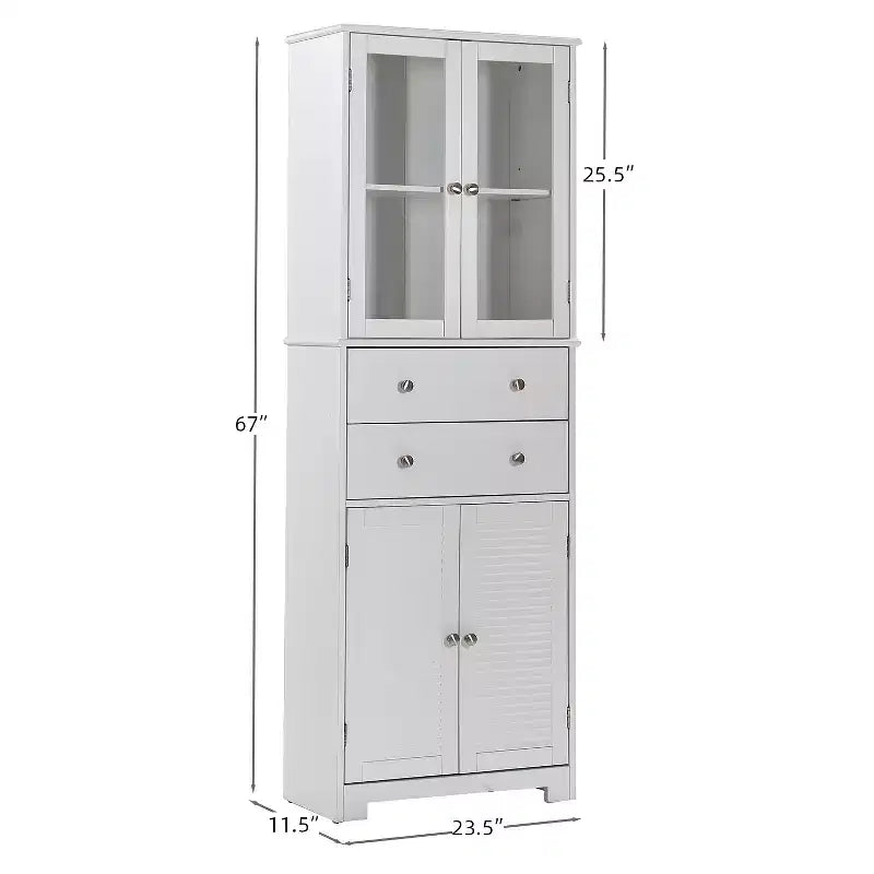 67 inch Tall Kitchen Pantry Cabinet with Doors, Drawers, and Adjustable Shelves