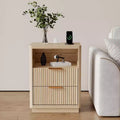 Mid Century Modern Fluted Nightstand with Charging Station, Wooden End Table with Curved Corners, Stylish Bedside Table for Bedroom
