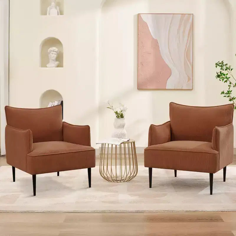 Single Armchair, Upholstered Linen Fabric Sofa Chair with Wide Ergonomic Armrests, Removable Cushions, Wood Frame & Metal Legs, Easy Assembly