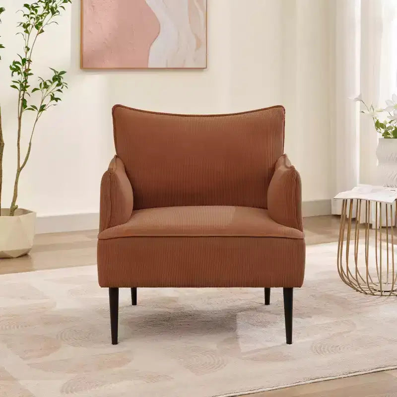 Single Armchair, Upholstered Linen Fabric Sofa Chair with Wide Ergonomic Armrests, Removable Cushions, Wood Frame & Metal Legs, Easy Assembly