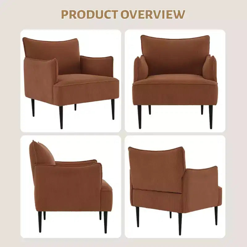 Single Armchair, Upholstered Linen Fabric Sofa Chair with Wide Ergonomic Armrests, Removable Cushions, Wood Frame & Metal Legs, Easy Assembly