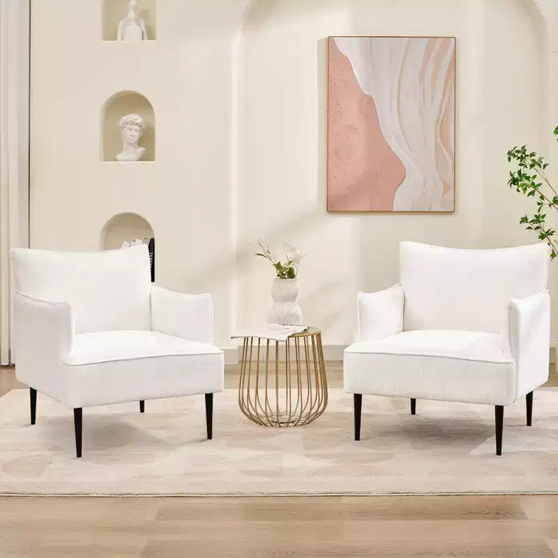 Single Armchair, Upholstered Linen Fabric Sofa Chair with Wide Ergonomic Armrests, Removable Cushions, Wood Frame & Metal Legs, Easy Assembly