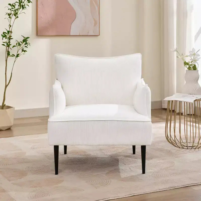 Single Armchair, Upholstered Linen Fabric Sofa Chair with Wide Ergonomic Armrests, Removable Cushions, Wood Frame & Metal Legs, Easy Assembly