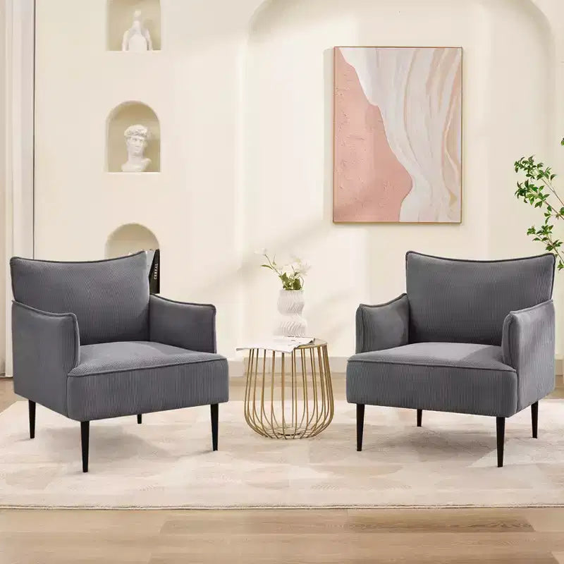 Single Armchair, Upholstered Linen Fabric Sofa Chair with Wide Ergonomic Armrests, Removable Cushions, Wood Frame & Metal Legs, Easy Assembly