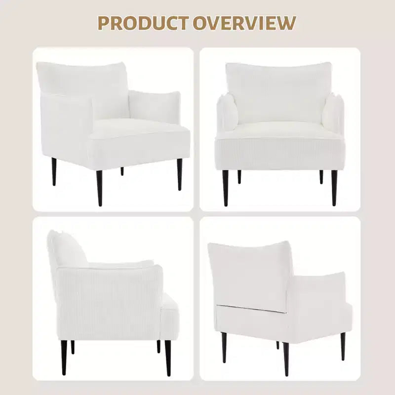 Single Armchair, Upholstered Linen Fabric Sofa Chair with Wide Ergonomic Armrests, Removable Cushions, Wood Frame & Metal Legs, Easy Assembly
