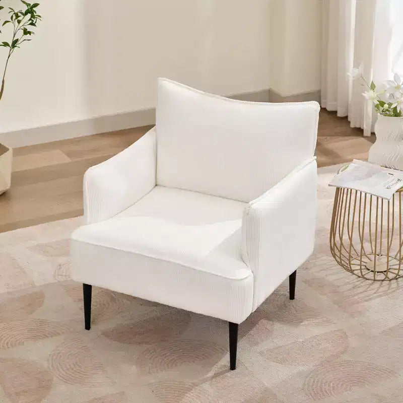 Single Armchair, Upholstered Linen Fabric Sofa Chair with Wide Ergonomic Armrests, Removable Cushions, Wood Frame & Metal Legs, Easy Assembly