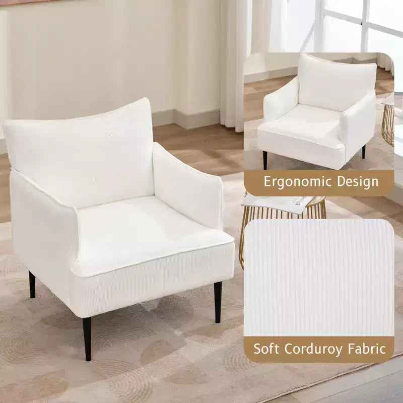 Single Armchair, Upholstered Linen Fabric Sofa Chair with Wide Ergonomic Armrests, Removable Cushions, Wood Frame & Metal Legs, Easy Assembly