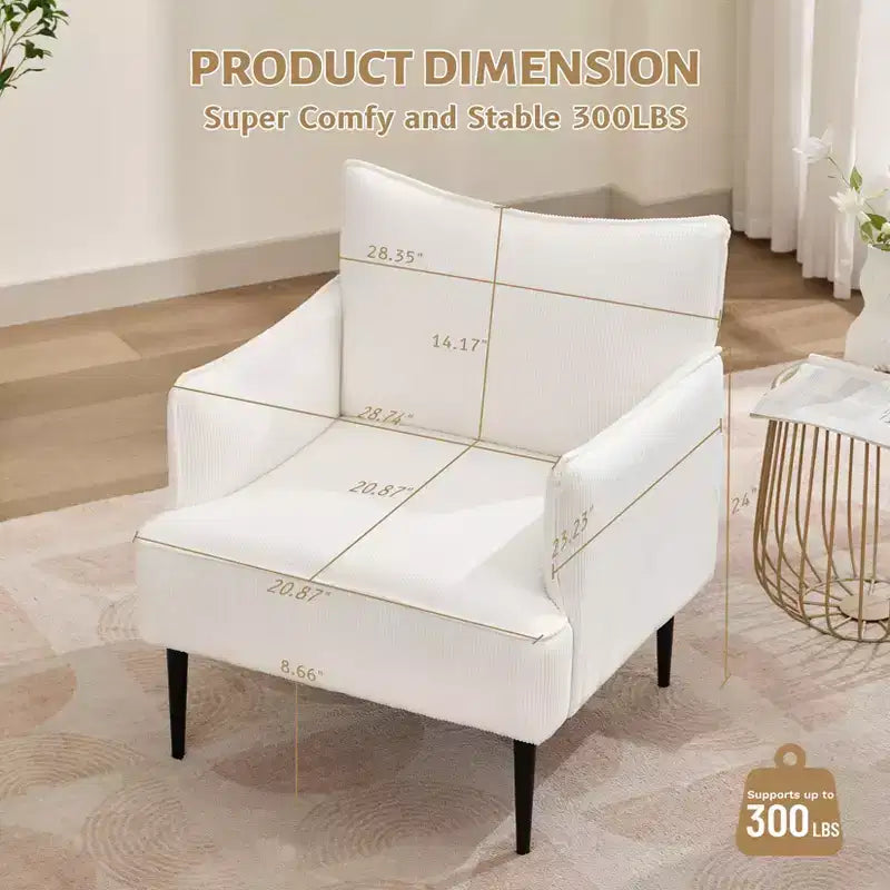 Single Armchair, Upholstered Linen Fabric Sofa Chair with Wide Ergonomic Armrests, Removable Cushions, Wood Frame & Metal Legs, Easy Assembly