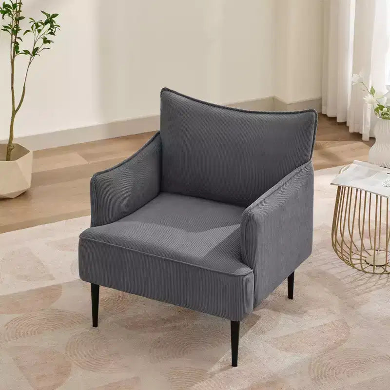 Single Armchair, Upholstered Linen Fabric Sofa Chair with Wide Ergonomic Armrests, Removable Cushions, Wood Frame & Metal Legs, Easy Assembly