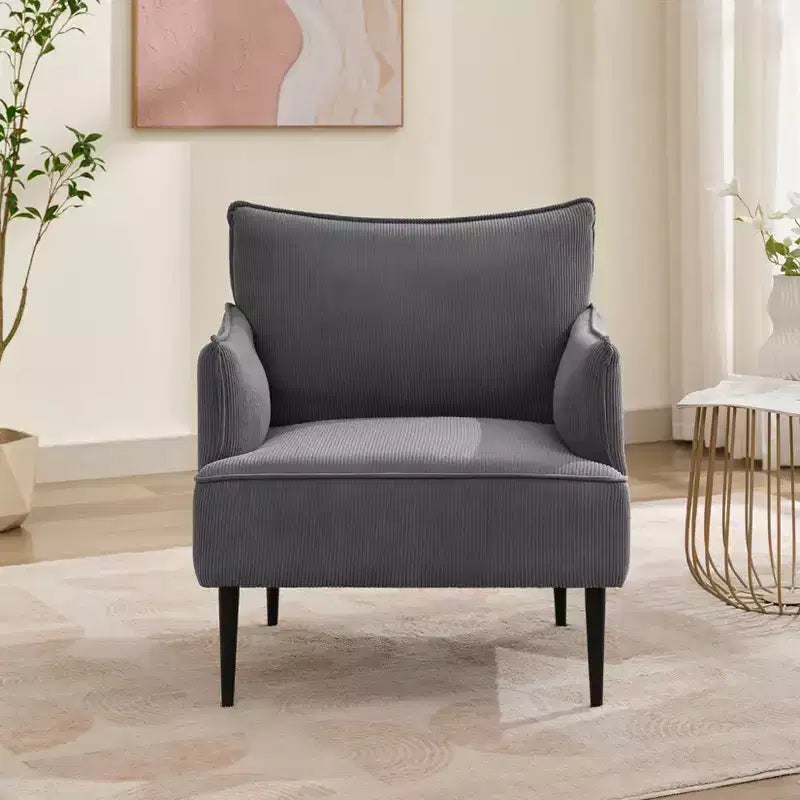 Single Armchair, Upholstered Linen Fabric Sofa Chair with Wide Ergonomic Armrests, Removable Cushions, Wood Frame & Metal Legs, Easy Assembly