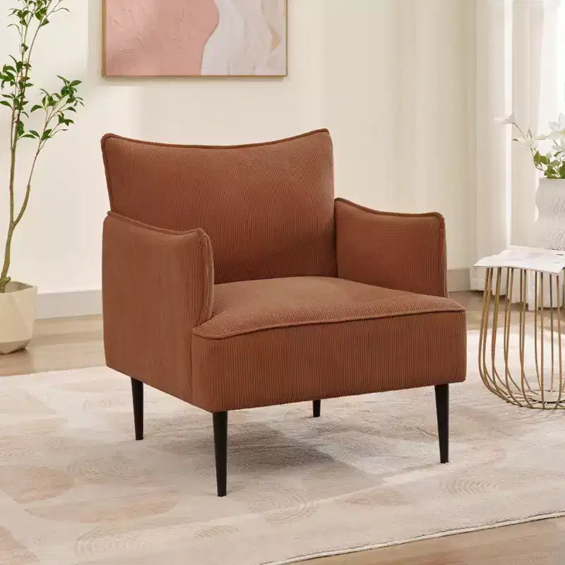 Single Armchair, Upholstered Linen Fabric Sofa Chair with Wide Ergonomic Armrests, Removable Cushions, Wood Frame & Metal Legs, Easy Assembly