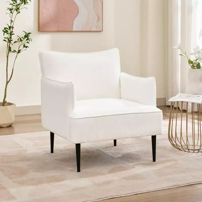 Single Armchair, Upholstered Linen Fabric Sofa Chair with Wide Ergonomic Armrests, Removable Cushions, Wood Frame & Metal Legs, Easy Assembly