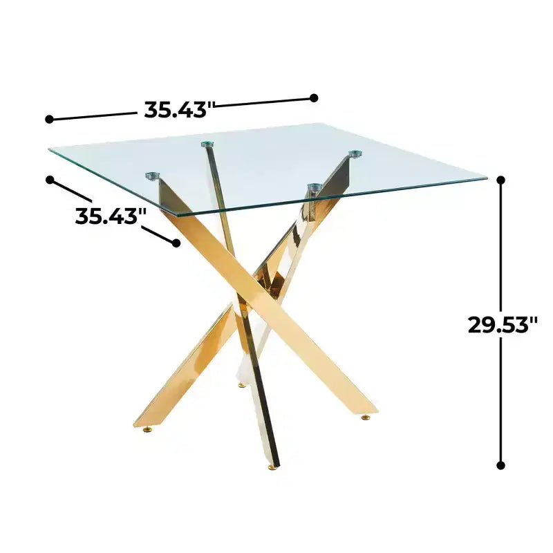 FurnitureR Modern Glass Dining Table with Tempered Glass Top and Gold Metal Base, Contemporary Kitchen Table for Dining Room Apartment Kitchen