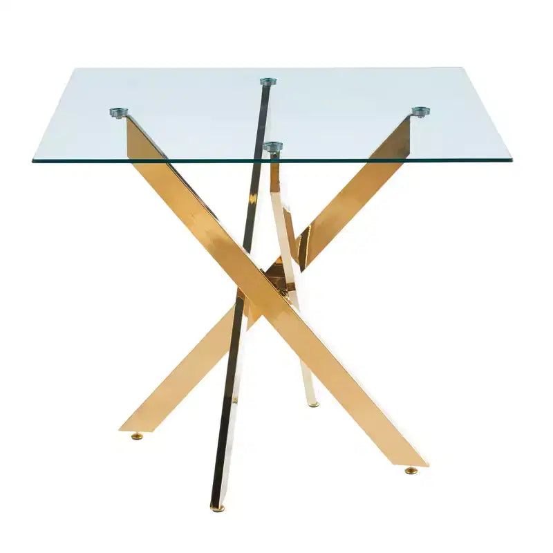 FurnitureR Modern Glass Dining Table with Tempered Glass Top and Gold Metal Base, Contemporary Kitchen Table for Dining Room Apartment Kitchen