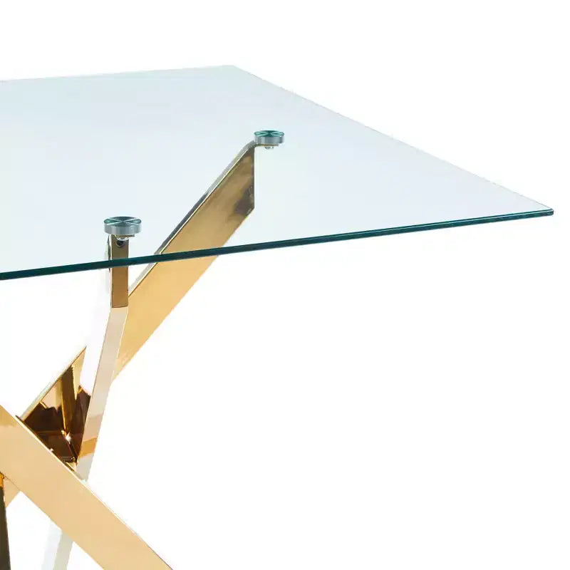 FurnitureR Modern Glass Dining Table with Tempered Glass Top and Gold Metal Base, Contemporary Kitchen Table for Dining Room Apartment Kitchen
