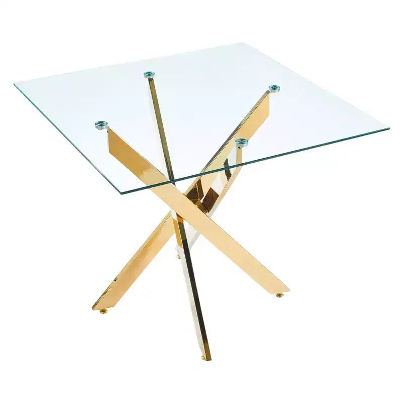 FurnitureR Modern Glass Dining Table with Tempered Glass Top and Gold Metal Base, Contemporary Kitchen Table for Dining Room Apartment Kitchen