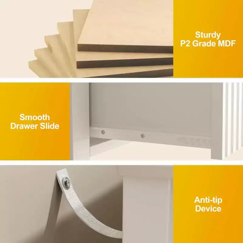 Fluted Console Table with 3 Drawers, Storage Shelf, White