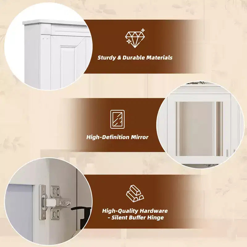 GDFStudio 35 Wall Mounted 3-Door Bathroom Medicine Cabinet with Mirror and Open Shelf