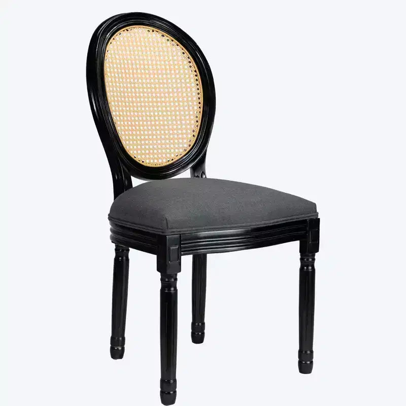 GDFStudio Bloor French Country Wood and Linen Upholstered Dining Chairs with Rattan Round Back, Set of 2