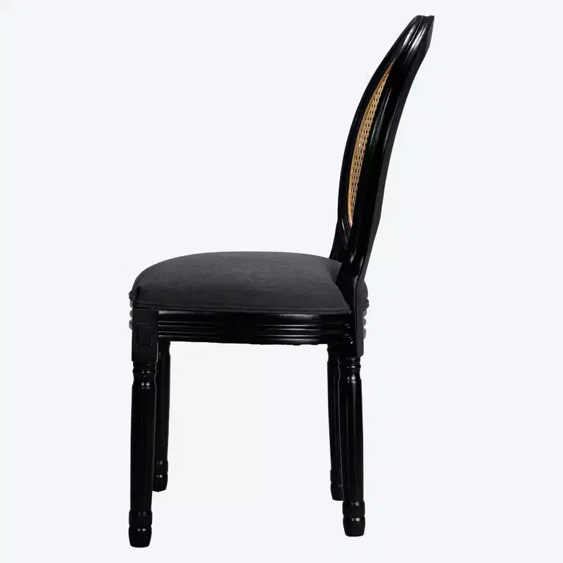 GDFStudio Bloor French Country Wood and Linen Upholstered Dining Chairs with Rattan Round Back, Set of 2