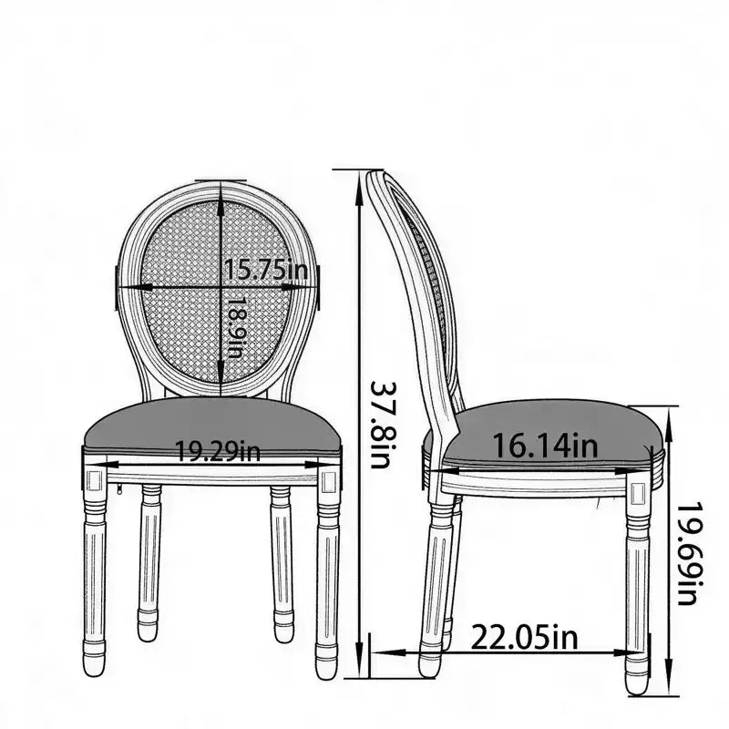 GDFStudio Bloor French Country Wood and Linen Upholstered Dining Chairs with Rattan Round Back, Set of 2