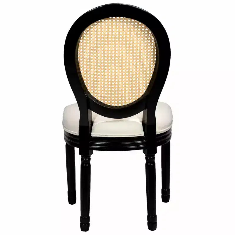 GDFStudio Bloor French Country Wood and Linen Upholstered Dining Chairs with Rattan Round Back, Set of 2