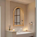 Whisen Arched Decorative Wall Mirror with Natural Oak Wood Frame, Modern Rustic Bathroom Vanity Mirror - Natural Wood