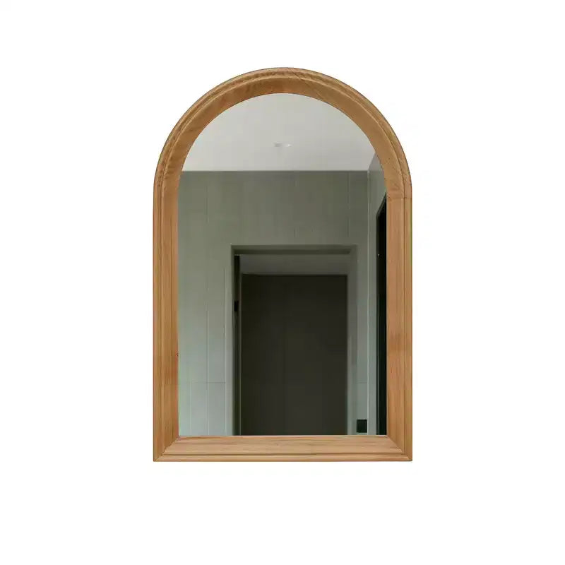 Whisen Arched Decorative Wall Mirror with Natural Oak Wood Frame, Modern Rustic Bathroom Vanity Mirror - Natural Wood