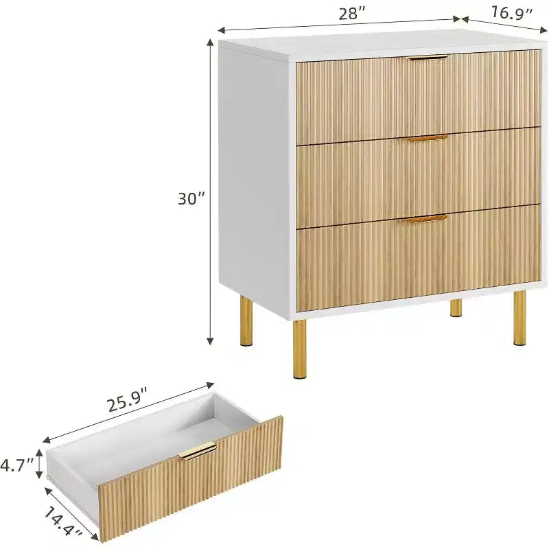 3 Drawer Dresser, Wood Chest Organizer Storage, Modern Design, for Living Room, Hallway, Entryway