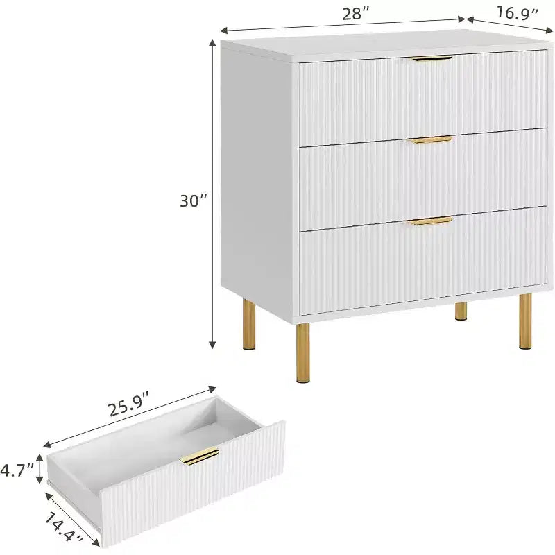 3 Drawer Dresser, Wood Chest Organizer Storage, Modern Design, for Living Room, Hallway, Entryway