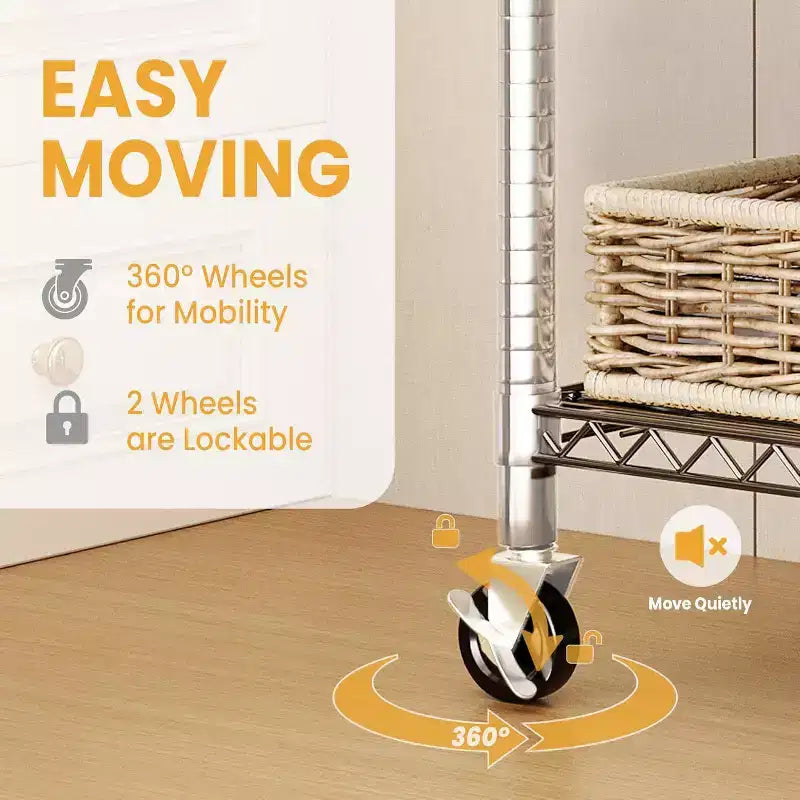 Heavy Duty 3-Tier Rolling Clothes Rack Adjustable Shelves, Dual Hanging Rods,Metal Freestanding Wardrobe Organizer with Side Hooks,Wheels